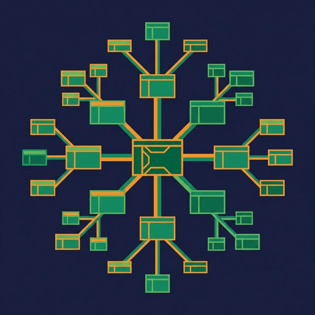 Snowflake schema with fact table and normalized, branching dimension tables